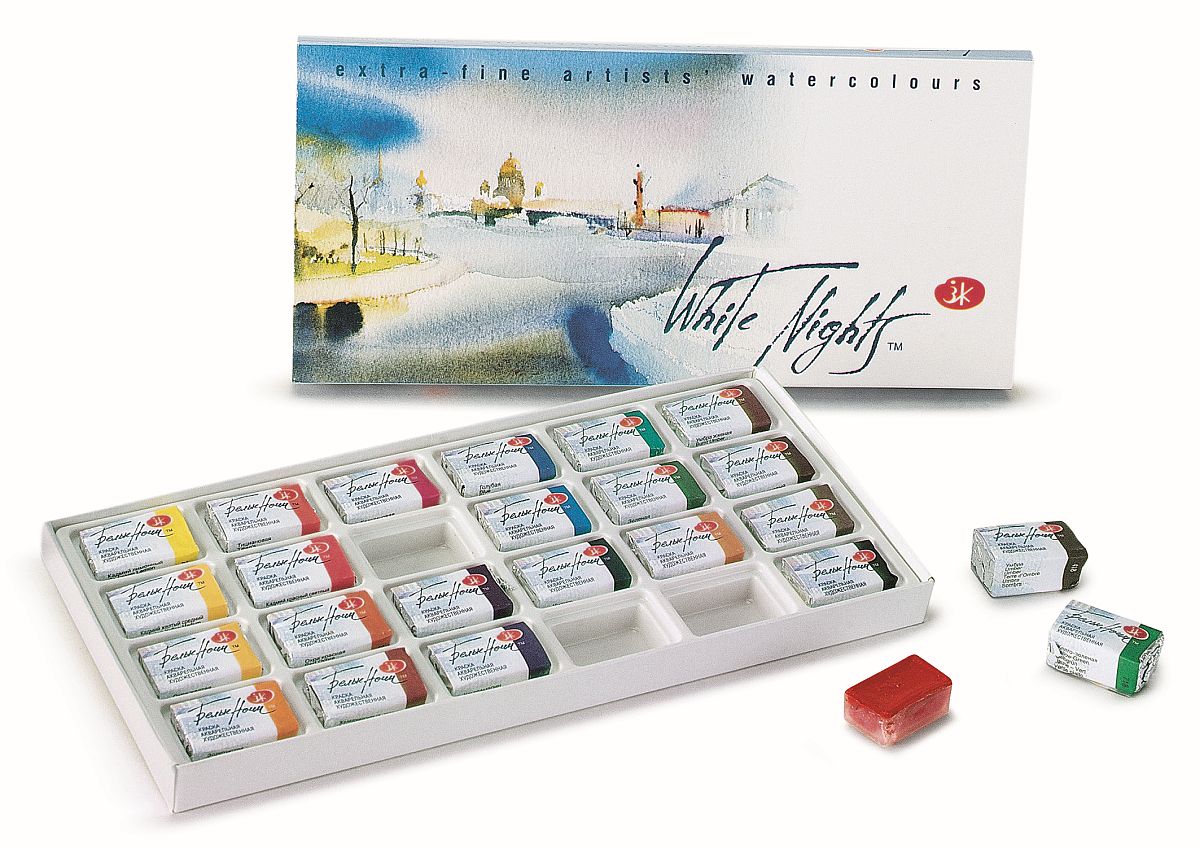 White Nights Aquarell-Holzkasten 24 ganze Näpfe 