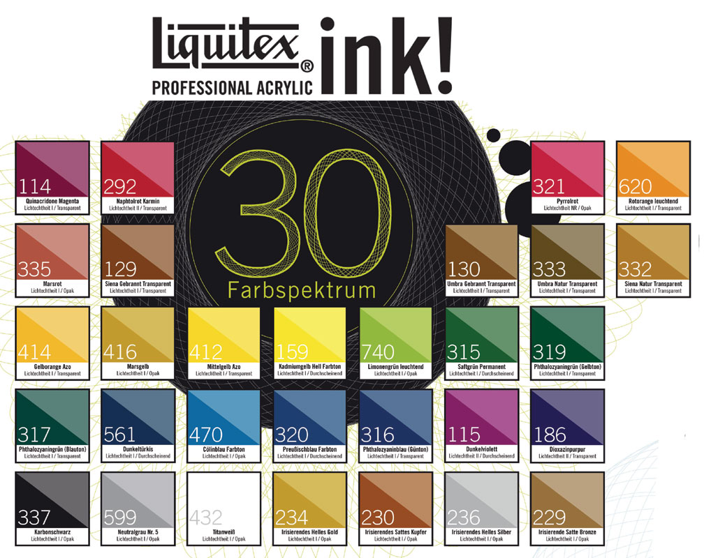 Farbkarte Liquitex Acryltuschen