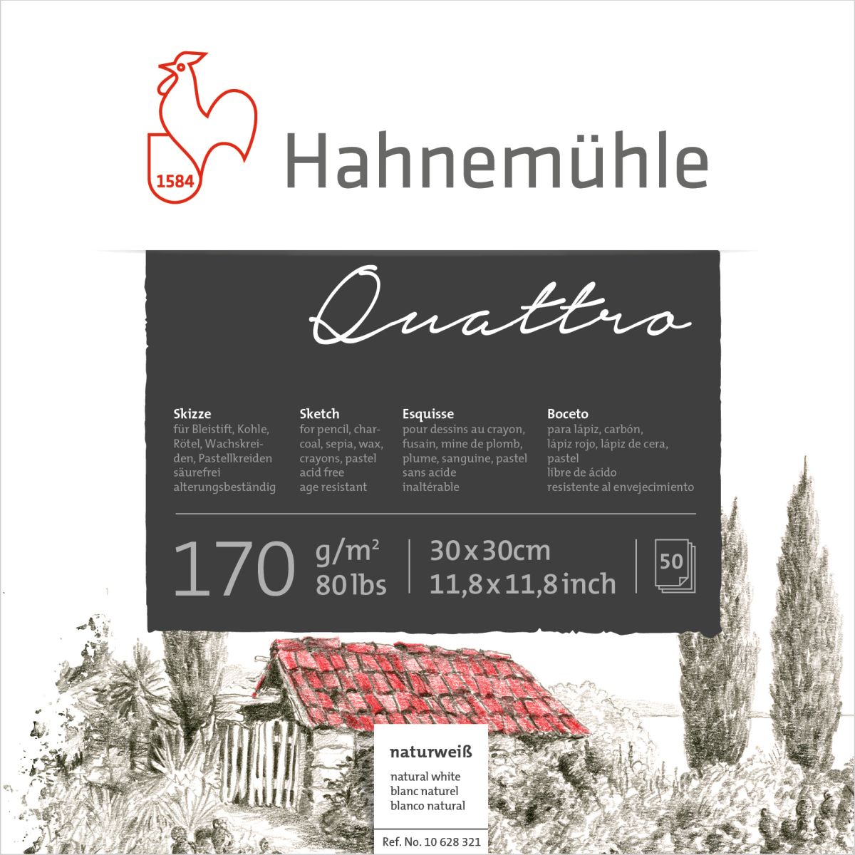HM Skizzenblock Quattro 170g/m² 25,4x25,4cm 50 Blatt