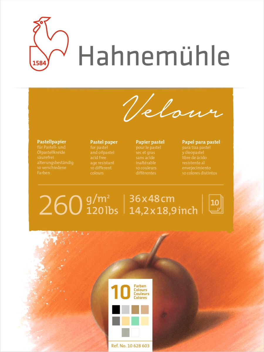 Pastell Velourspapier Block 260g/m² 36x48cm 10 Blatt 10-Farben