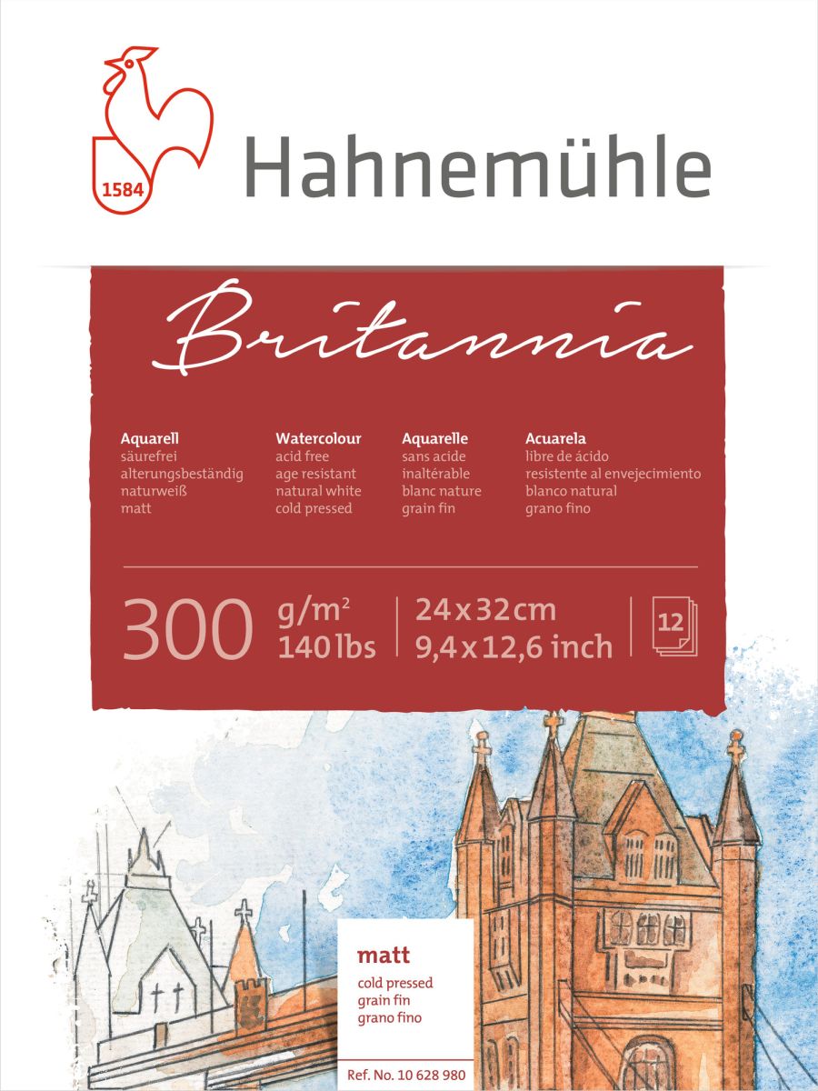 HM Aquarell-Block Britannia 300g/m² rau 24x32cm 12 Blatt